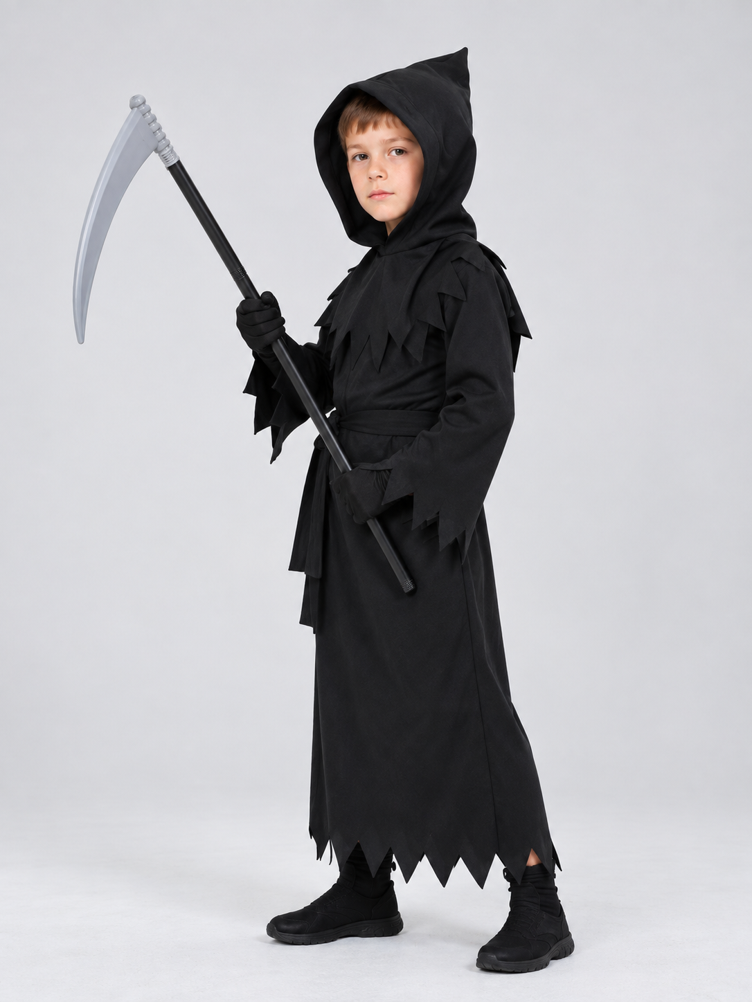 Grim Reaper Cosplay Costume with Hood and Scythe