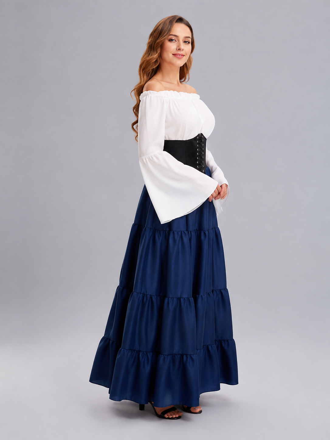 Long Medieval Dress with Corset Lacing side view