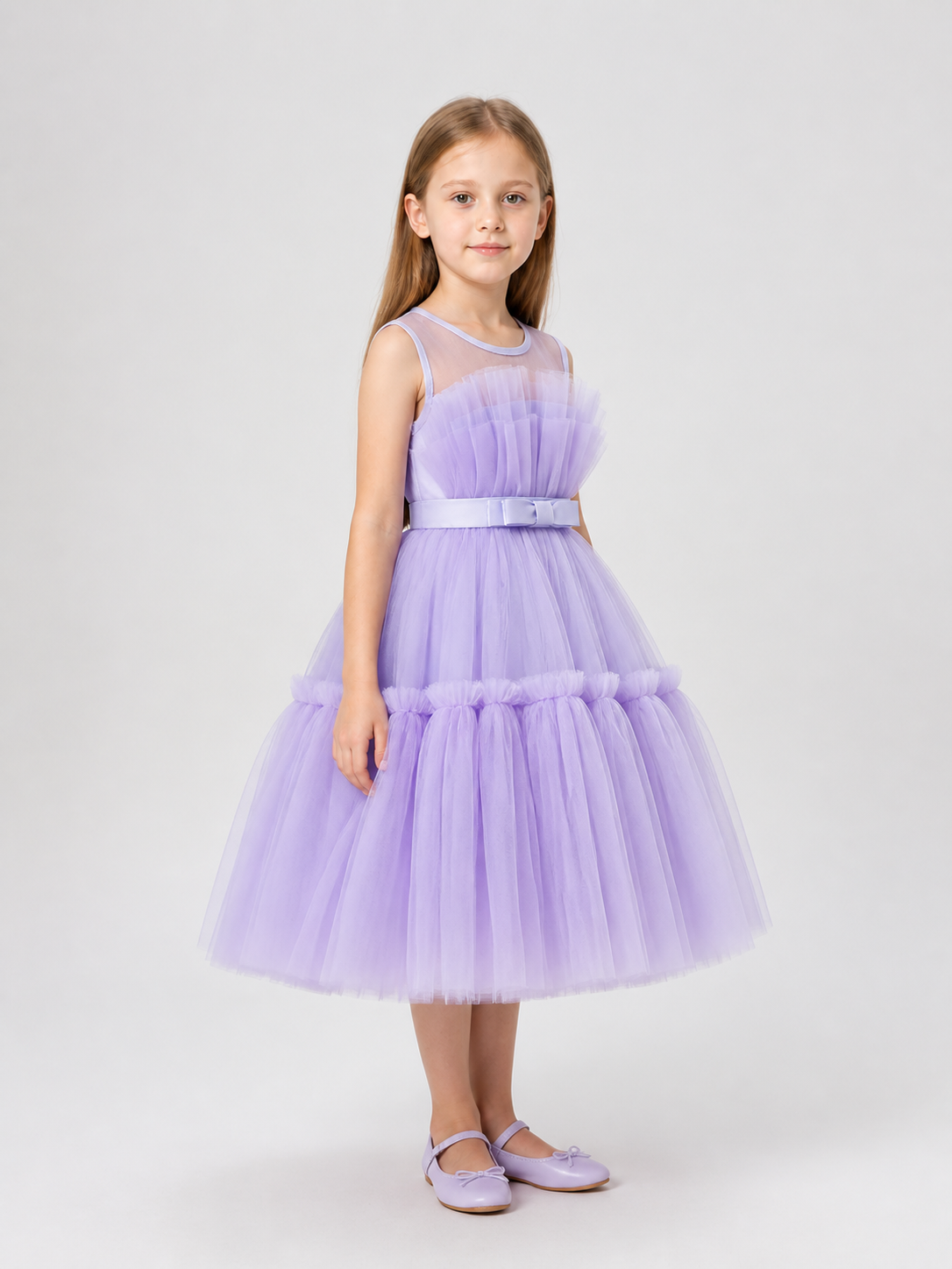 Dressy Layered Dress with Full Skirt and Bow side view