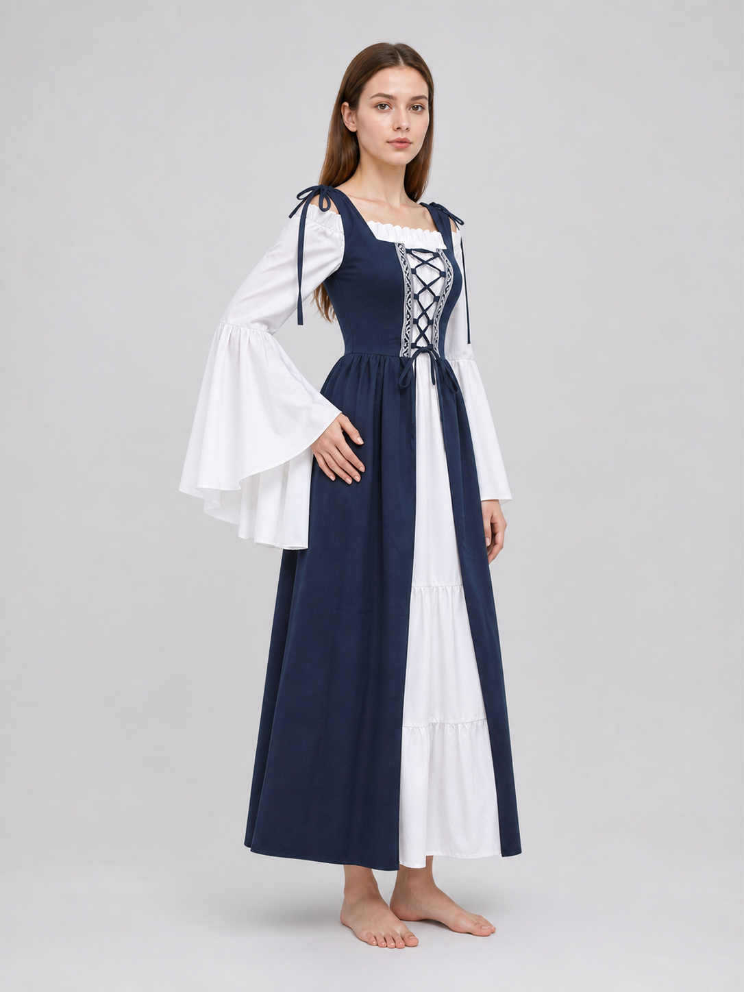 Medieval-Style Dress with Square Neckline