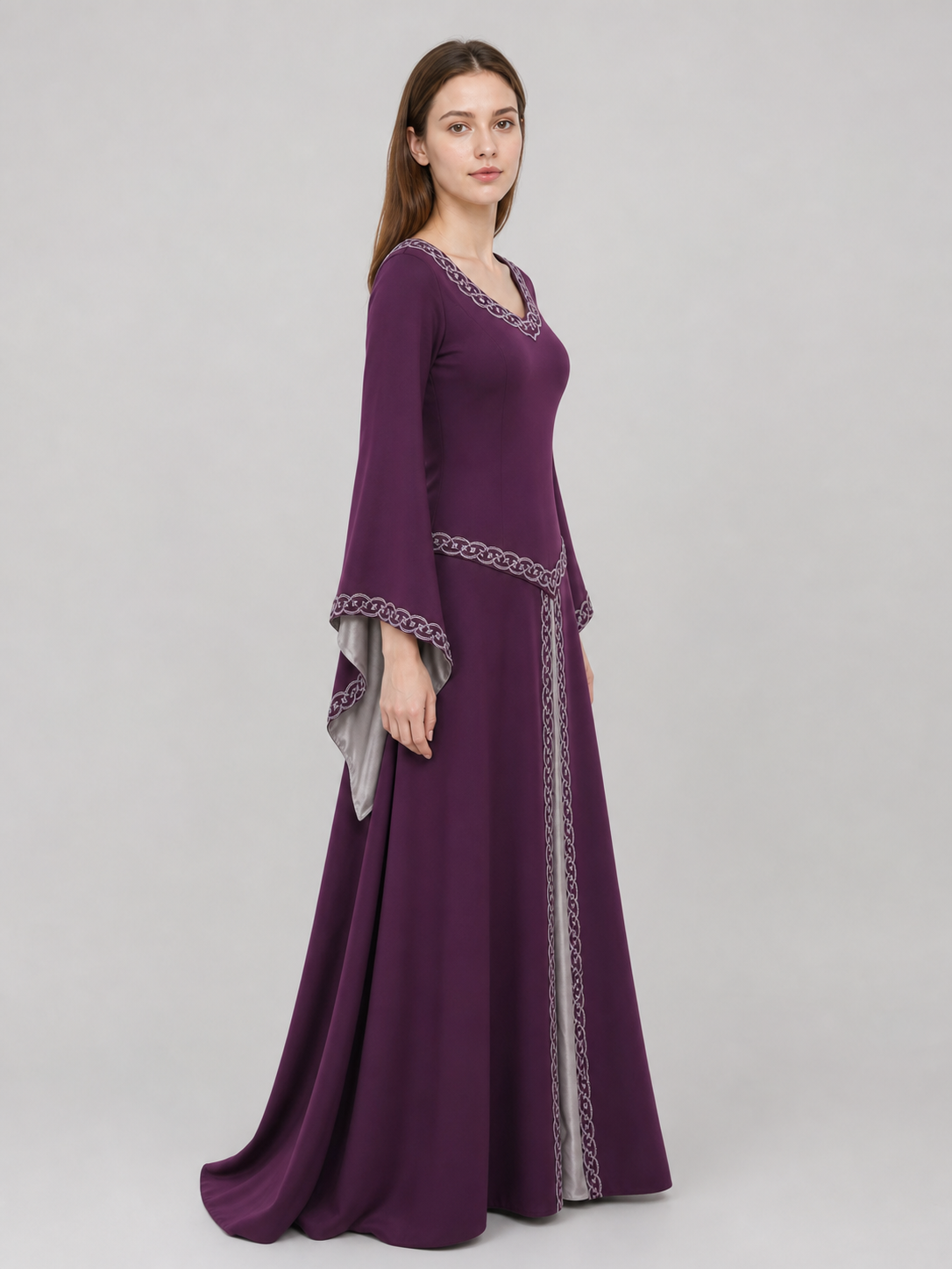 Long fantasy-style dress with bell sleeves