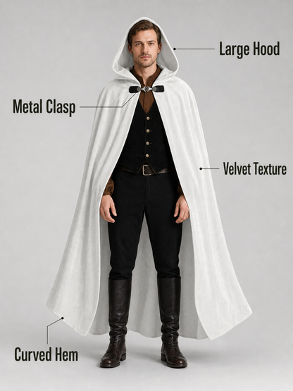 White medieval costume cloak with hood