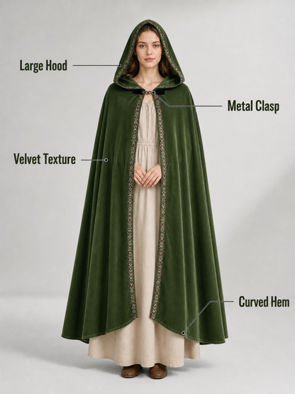 Green Carnival Cloak with Hood and Trim