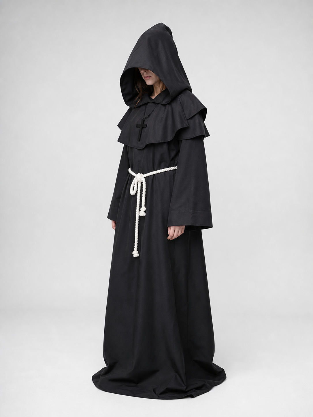 Hooded Monk Costume with Belt and Cross