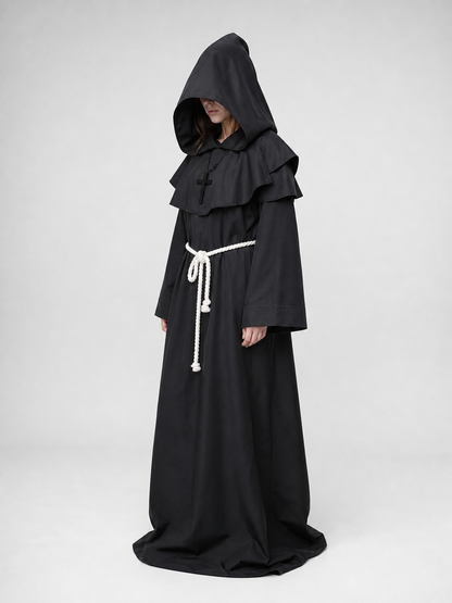 Hooded Monk Costume with Belt and Cross