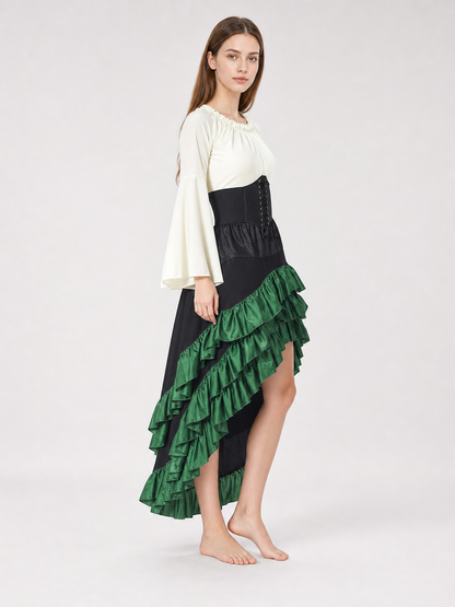 Asymmetrical Costume Dress with Ruffles and Lacing