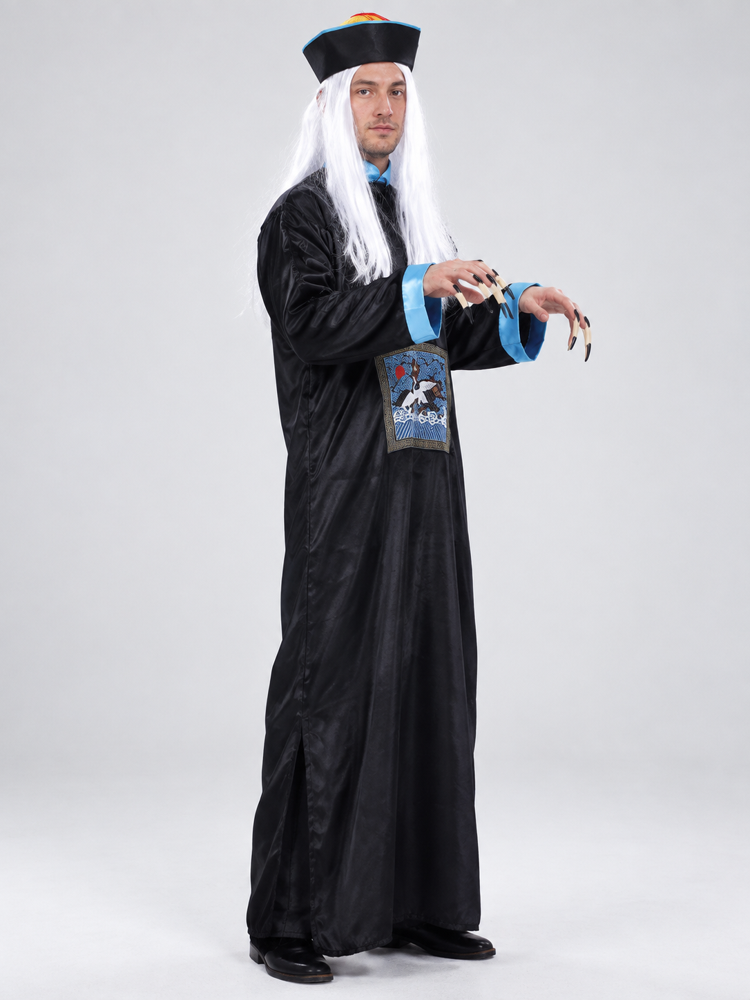 Carnival costume with wig and hat, long, black