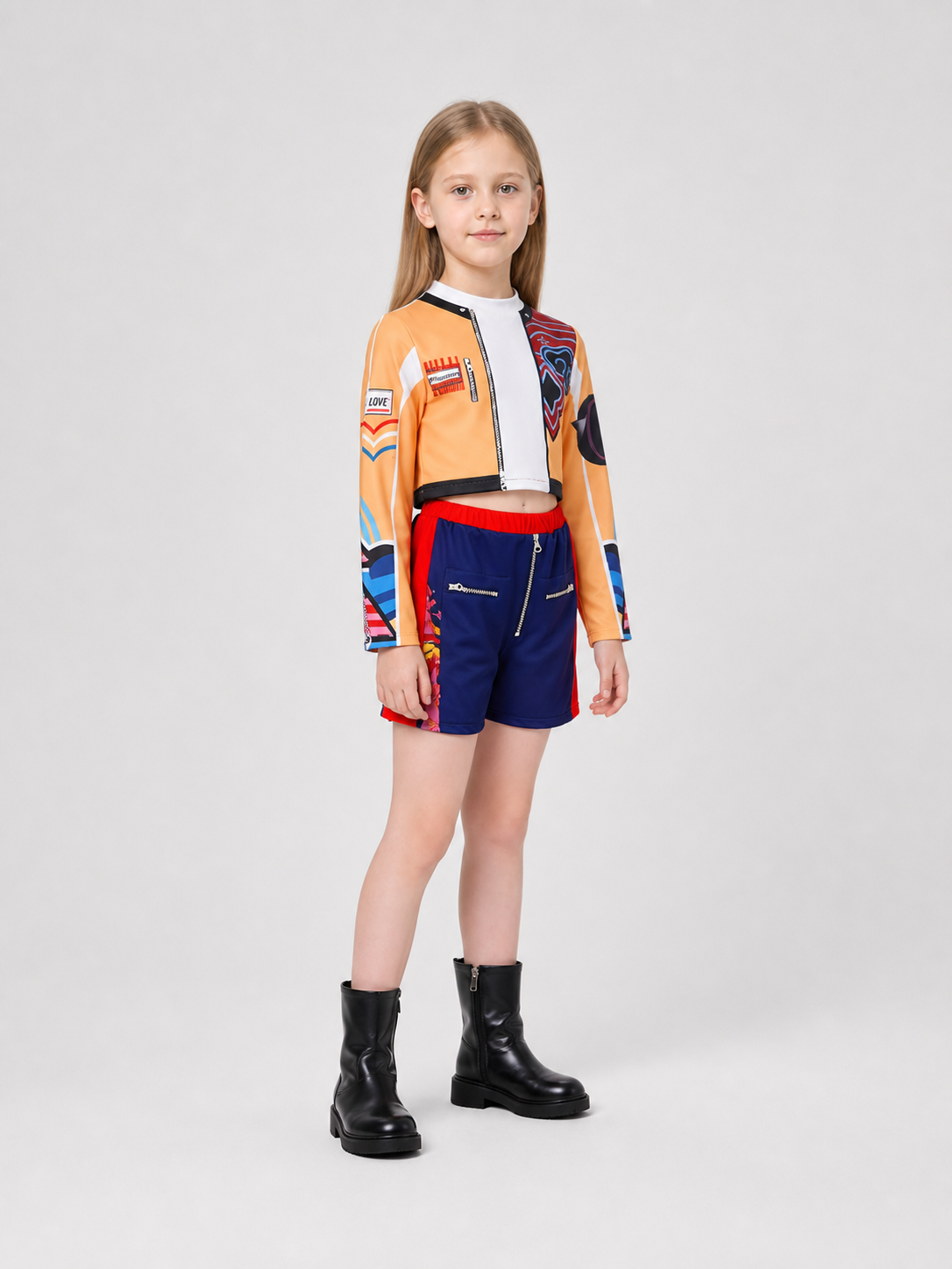 Children's Demon Hunters Cosplay Costume: Long-Sleeve Top and Shorts side view