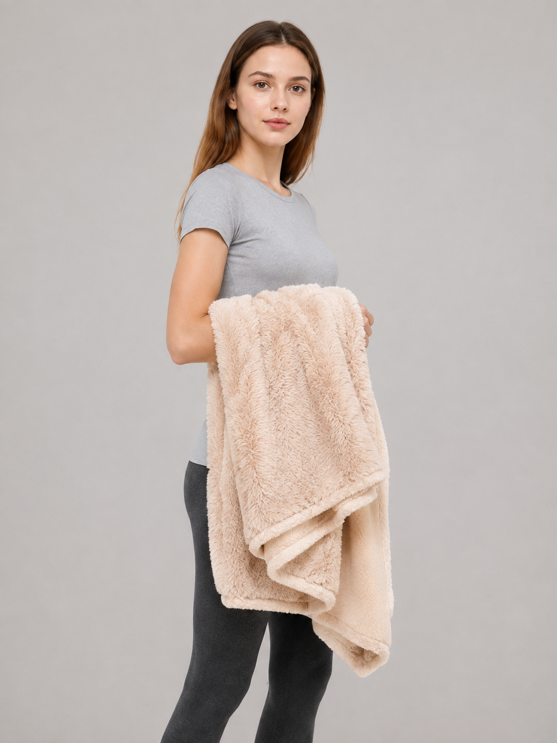 Reversible Pet Blanket, Light Beige side view