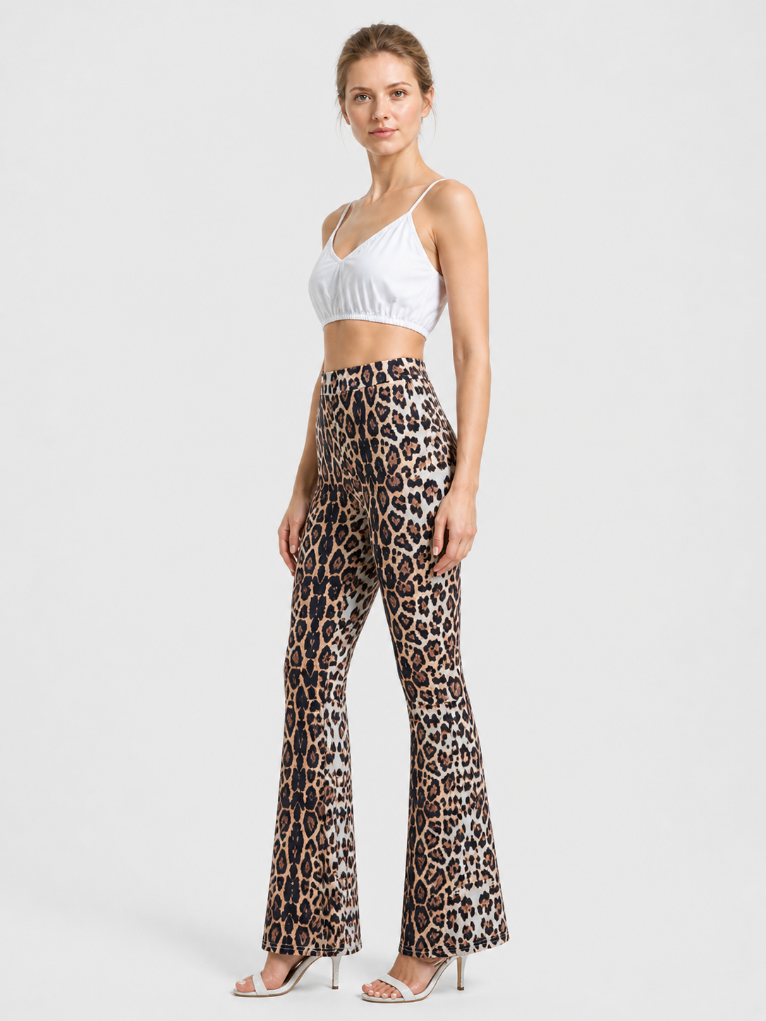 Long High-Waisted Leopard-Print Flare Pants side view