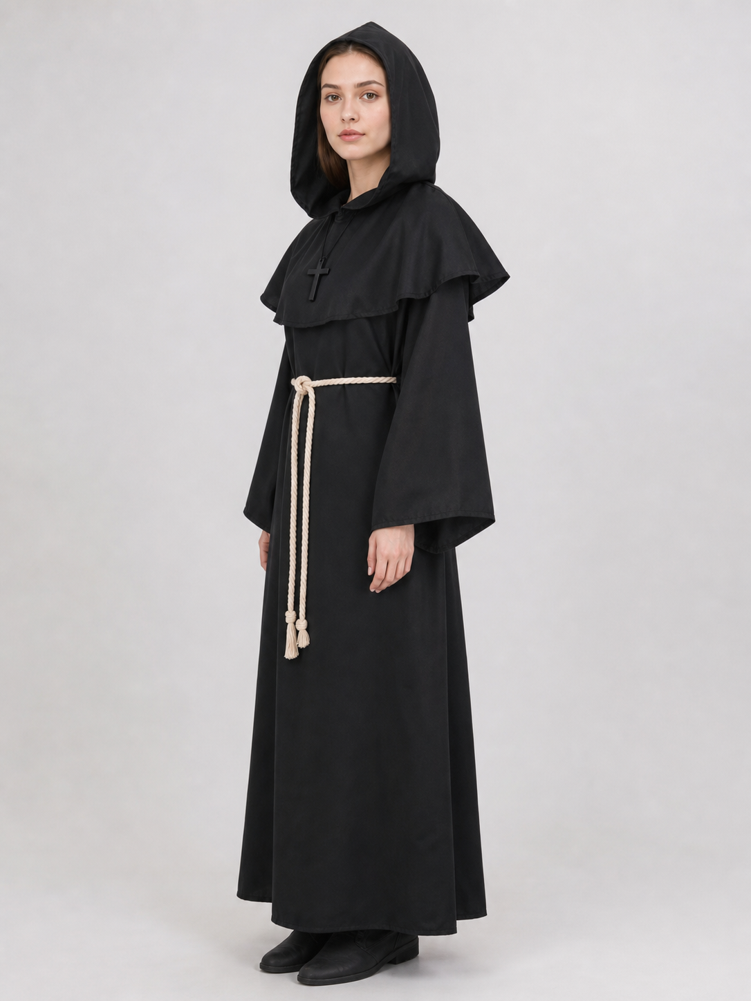 Black Hooded Monk Costume with Cross