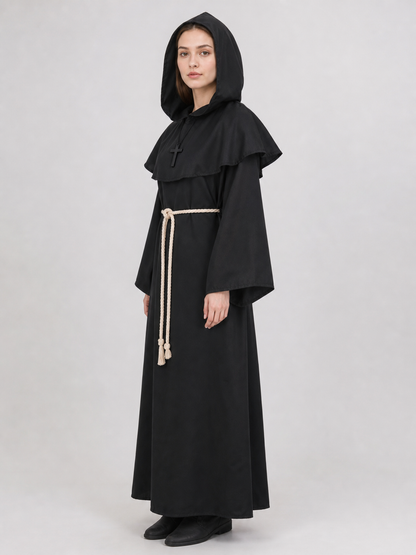 Black Hooded Monk Costume with Cross