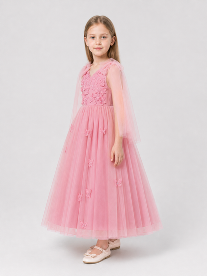 Festive Dress with Butterfly Embroidery and a Full Skirt side view