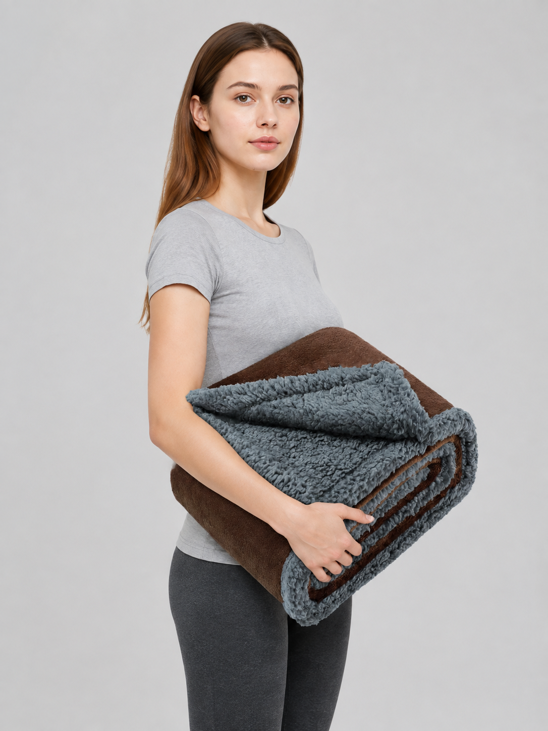Reversible Pet Blanket, Brown and Gray side view