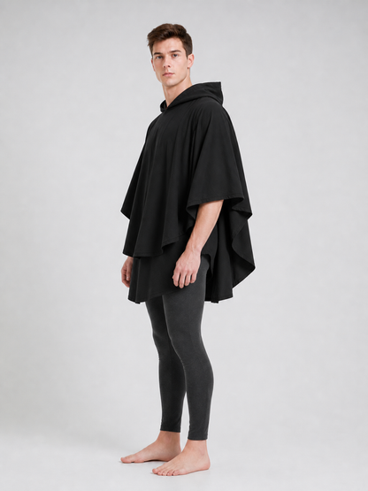 Women's Gothic Hooded Cape Cloak for Halloween Cosplay, Black Flowing Draped
