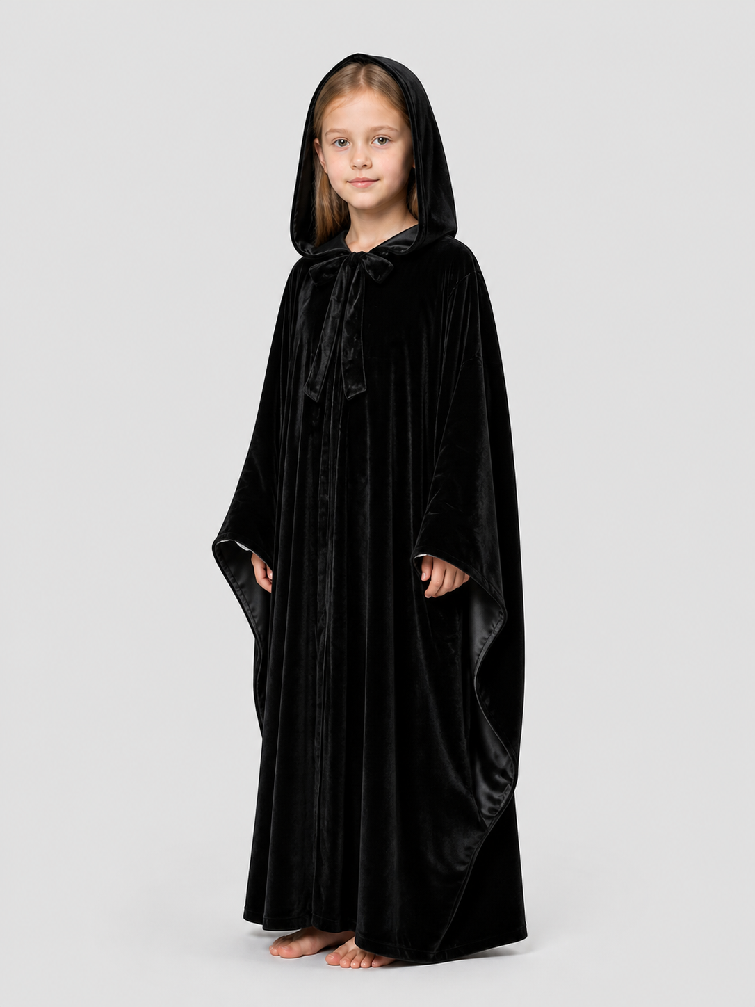 Black Hooded Halloween Cloak, Long and Loose-Fitting side view
