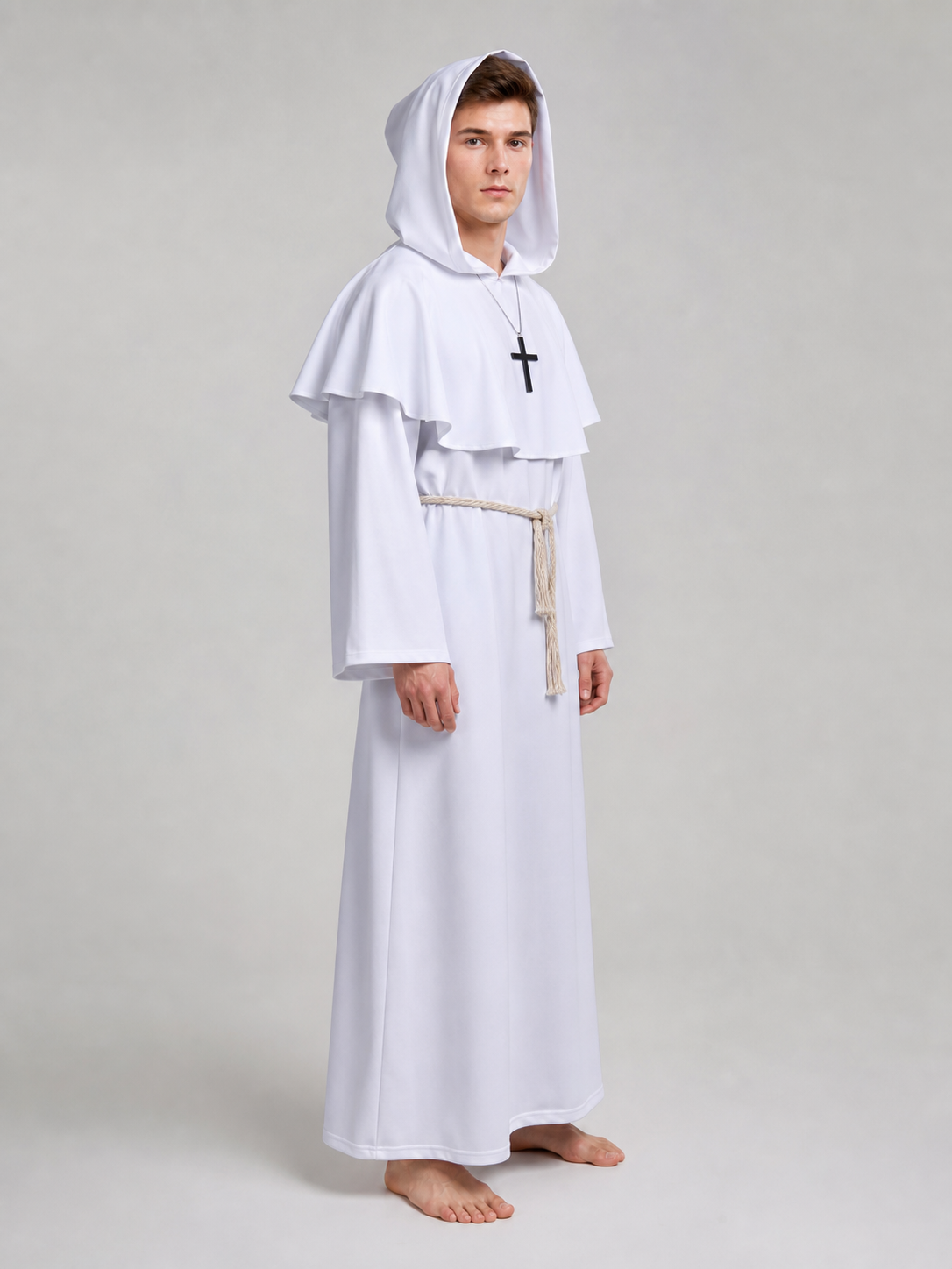 White Hooded Monk Cosplay Costume