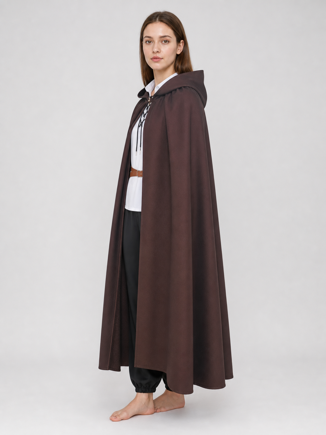 Halloween Medieval Knight Pirate Cosplay Hooded Cloak, Long Loose Cape With Pointed Hood And Front Cross Lacing