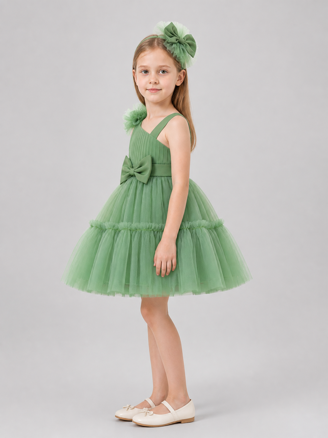 One-Shoulder Bow Tutu Dress for Flower Girls