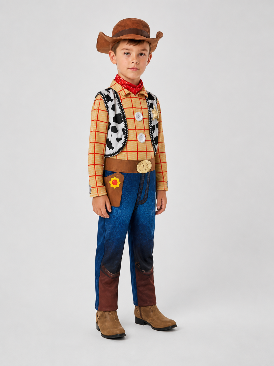 Woody Children's One-Piece Costume with Hat and Scarf side view