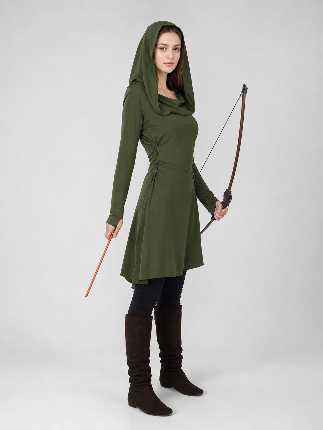 Olive Medieval Hooded Tunic