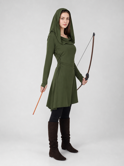 Olive Medieval Hooded Tunic