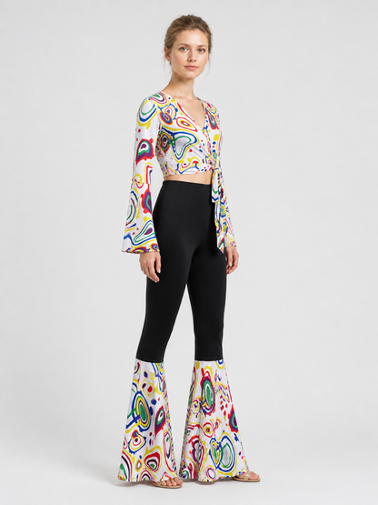 Retro Disco Costume: Wrap Long-Sleeve Top and Flared Pants side view