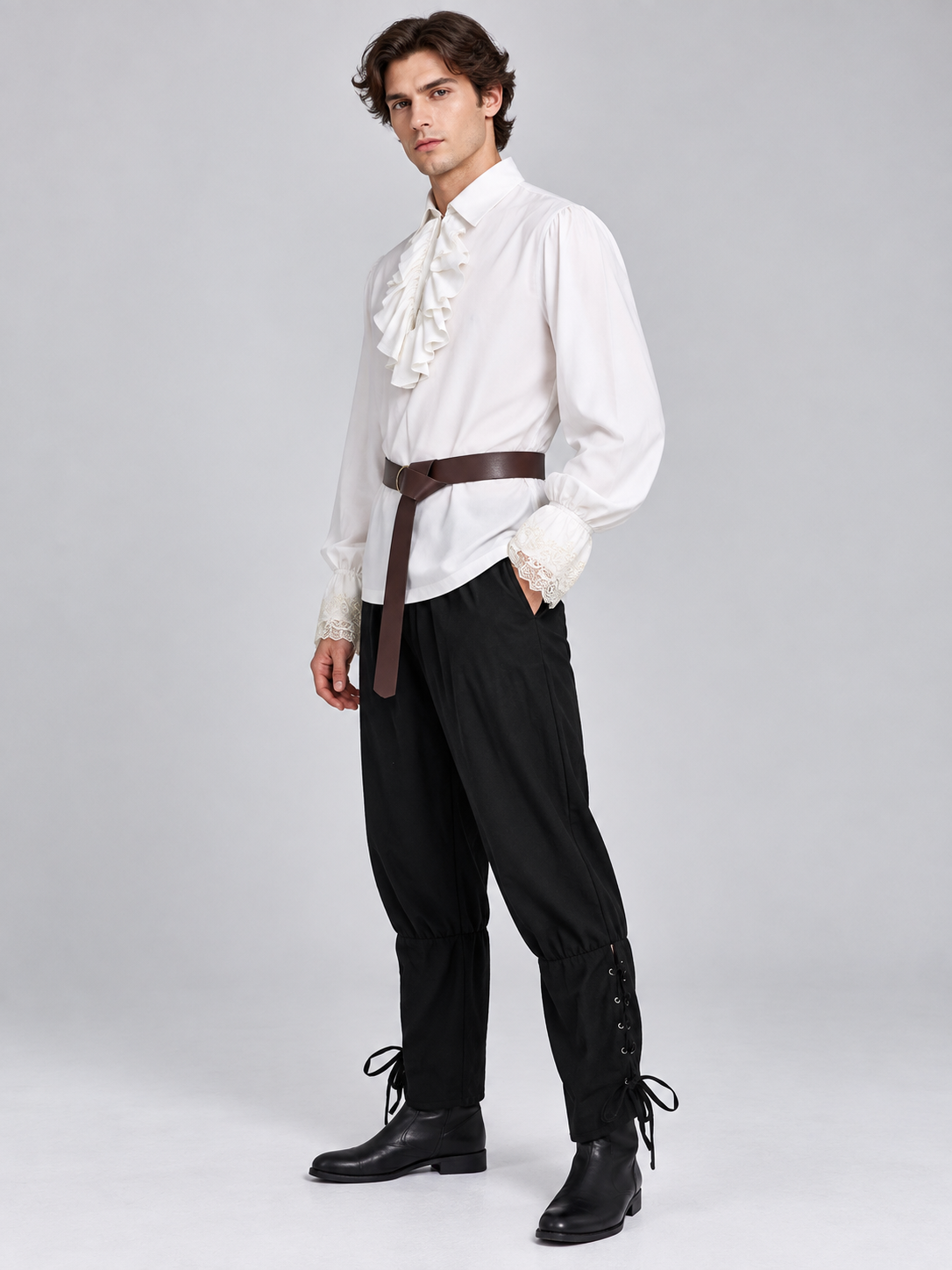Medieval-Style Costume: White Shirt, Pants, Belt