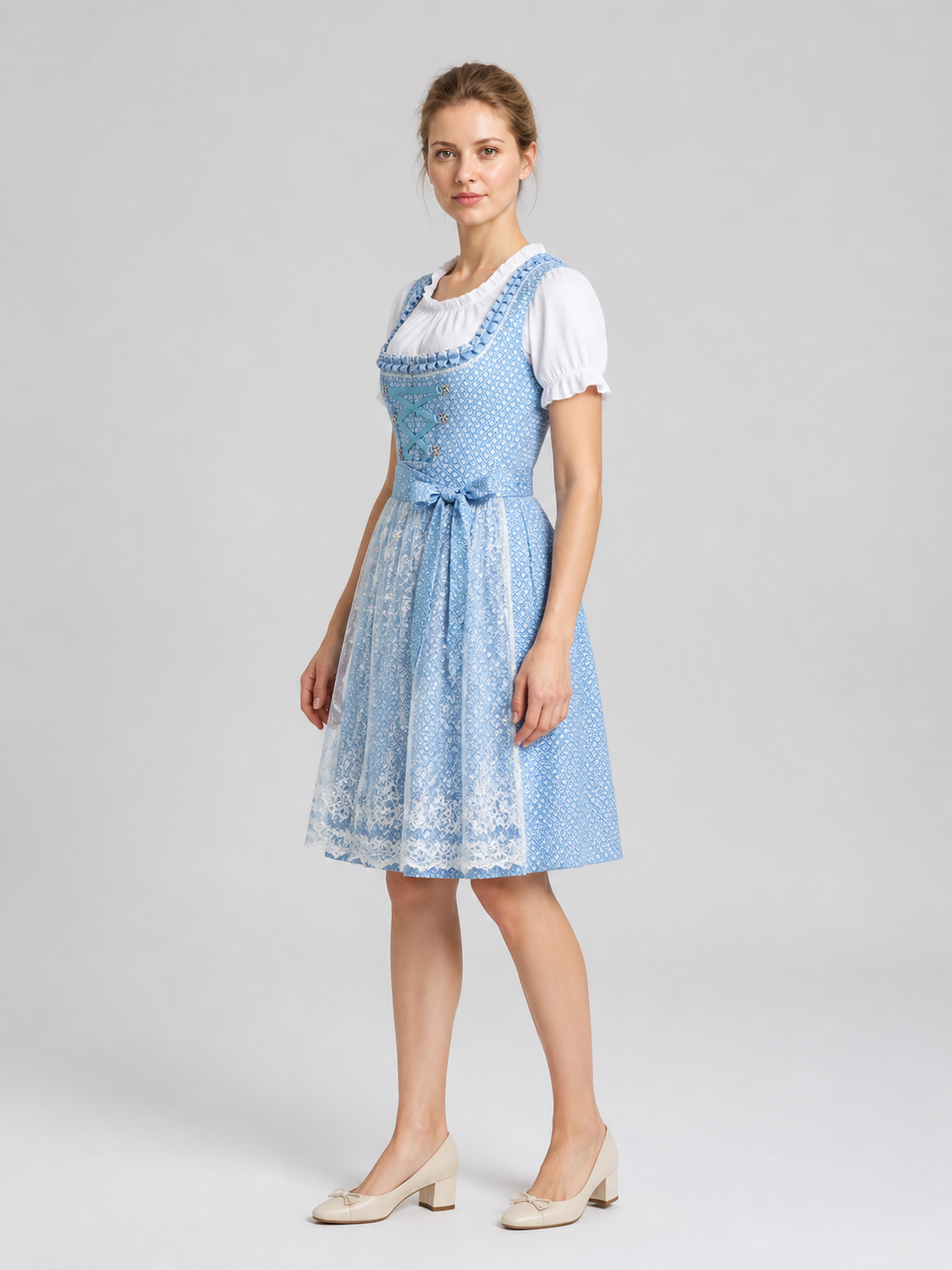 Short-Sleeve Dress, Light Blue with Pattern side view
