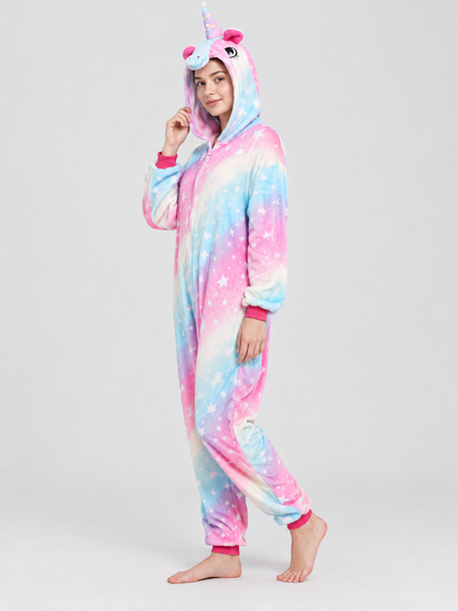 Hooded pajama jumpsuit with a horn and ears