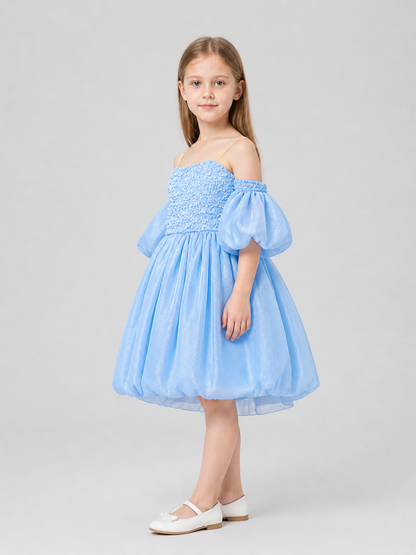 Children’s Dress with a Full Skirt and Floral Detail side view
