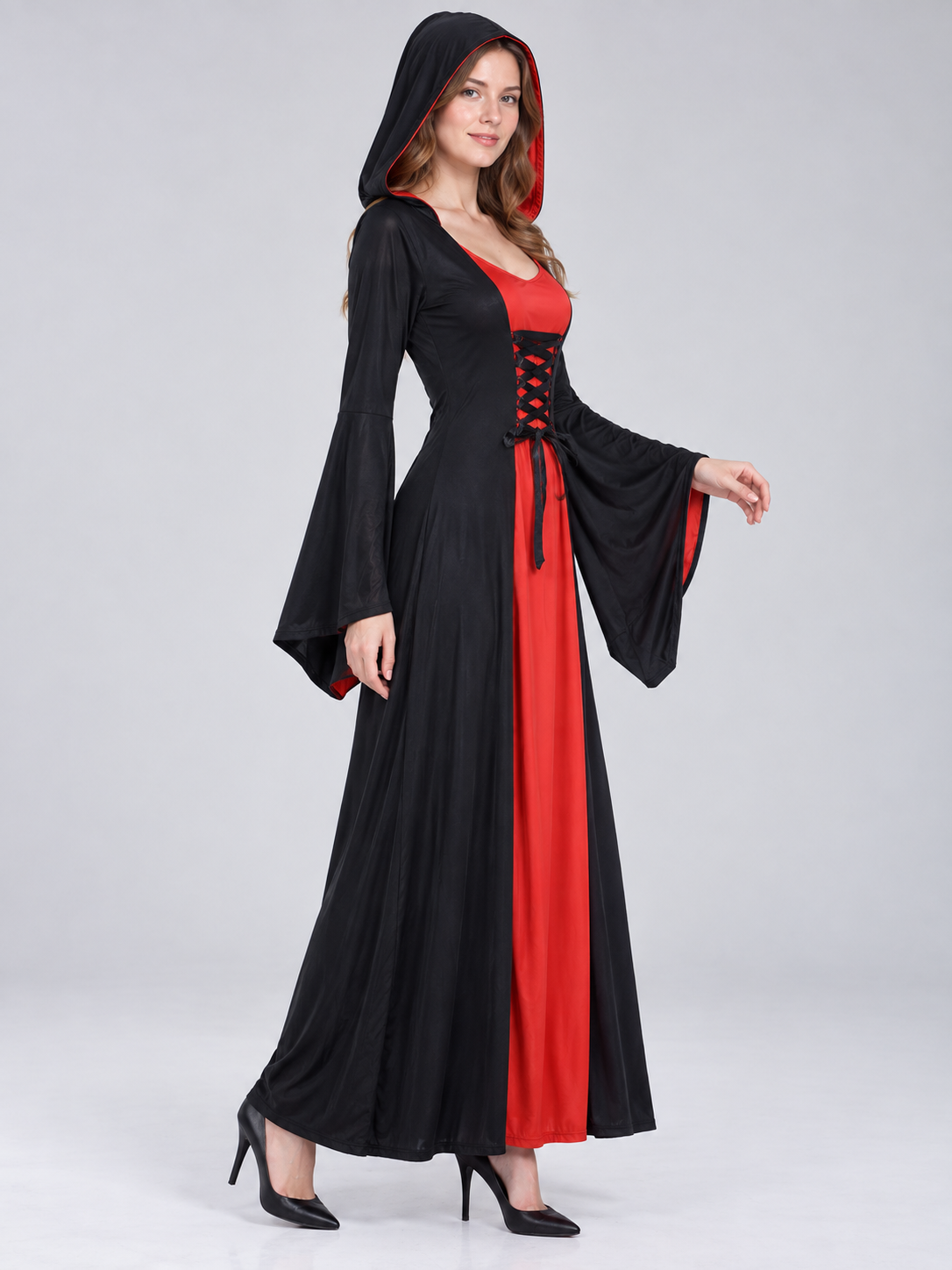 Vampire Costume Black and Red Hooded Dress