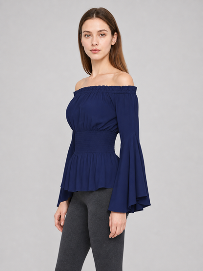 Off-the-Shoulder Blouse with Flared Sleeves