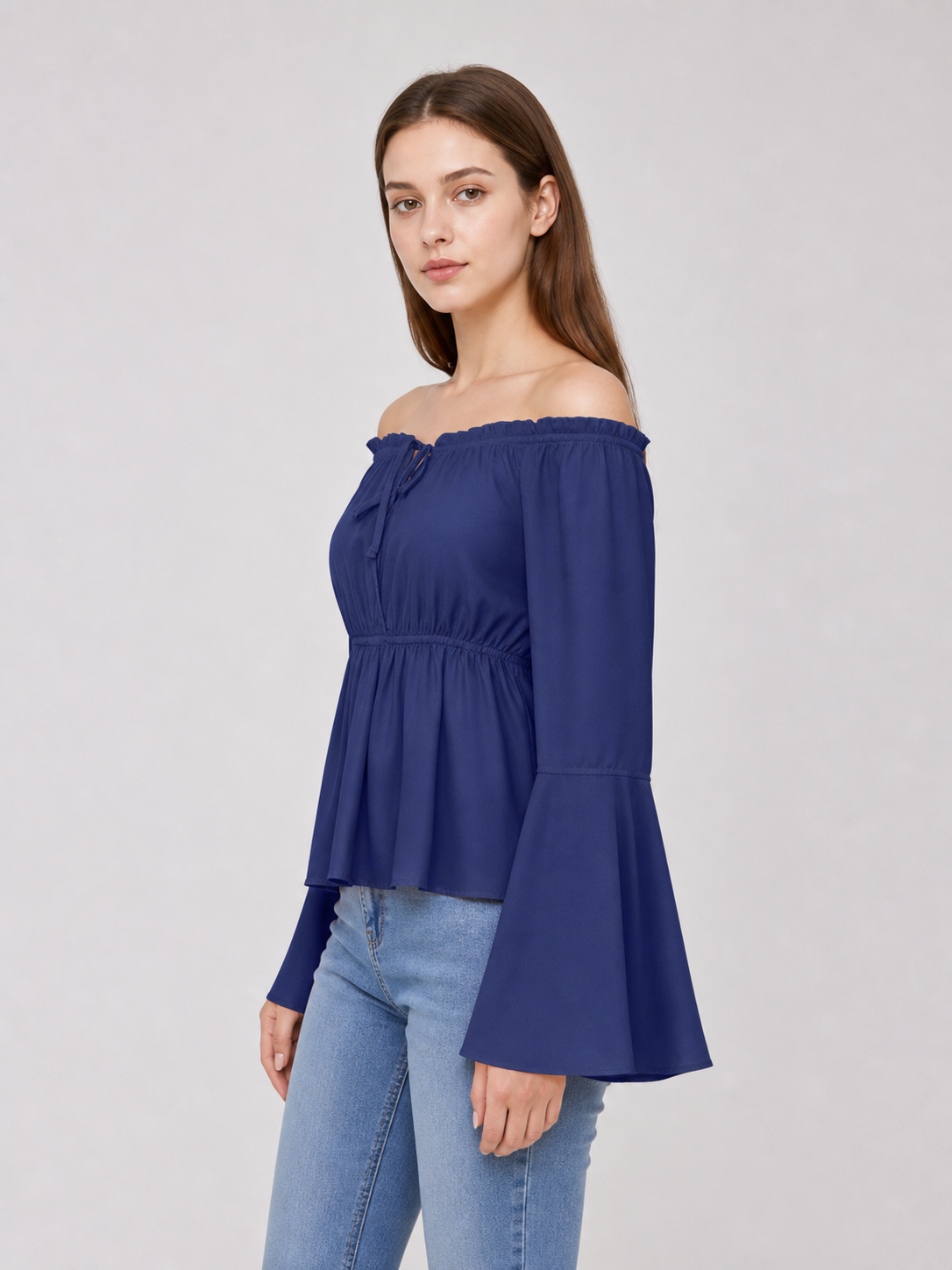 Off-the-Shoulder Long-Sleeve Blouse
