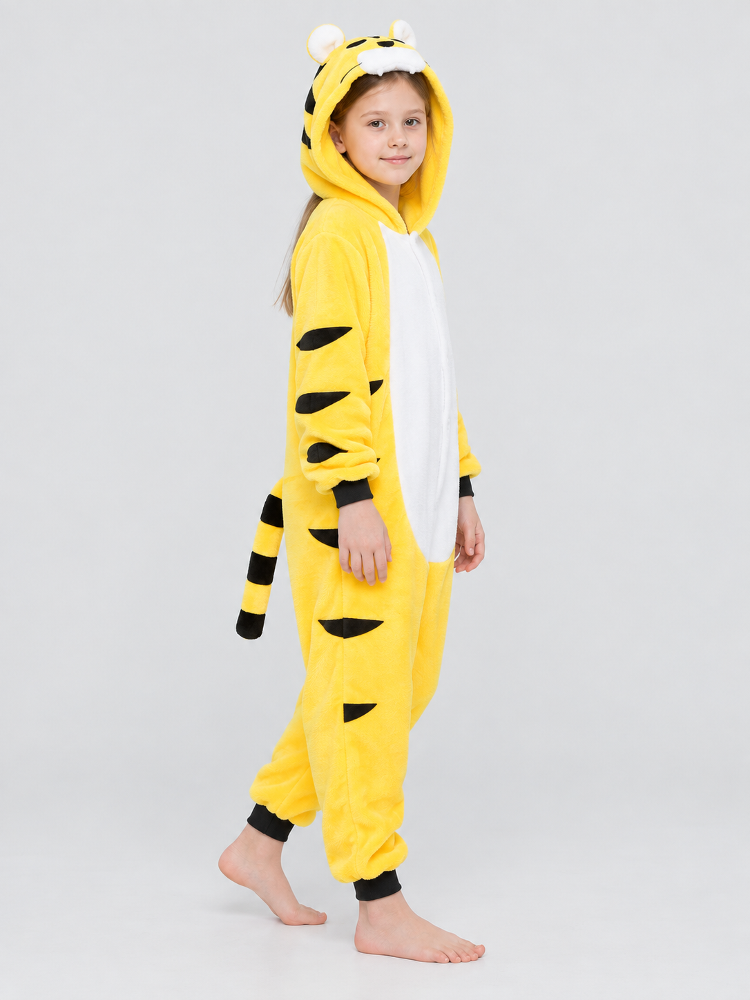 Yellow Tiger-Striped Insulated Pajama Jumpsuit