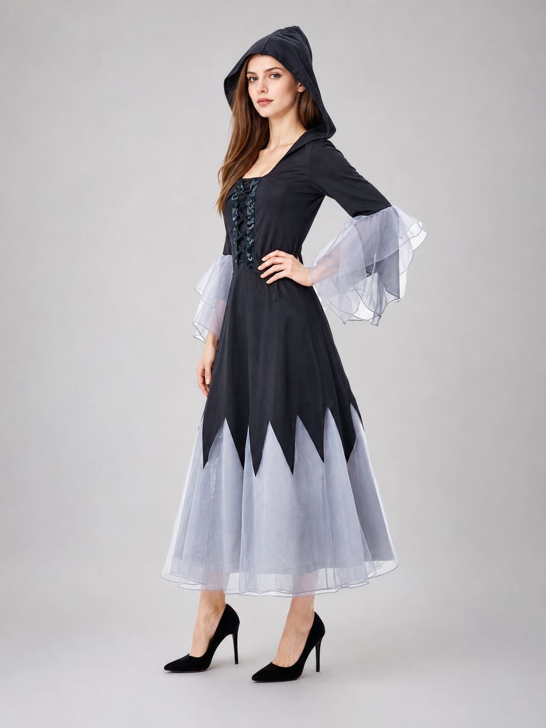 Witch-Style Hooded Costume Dress