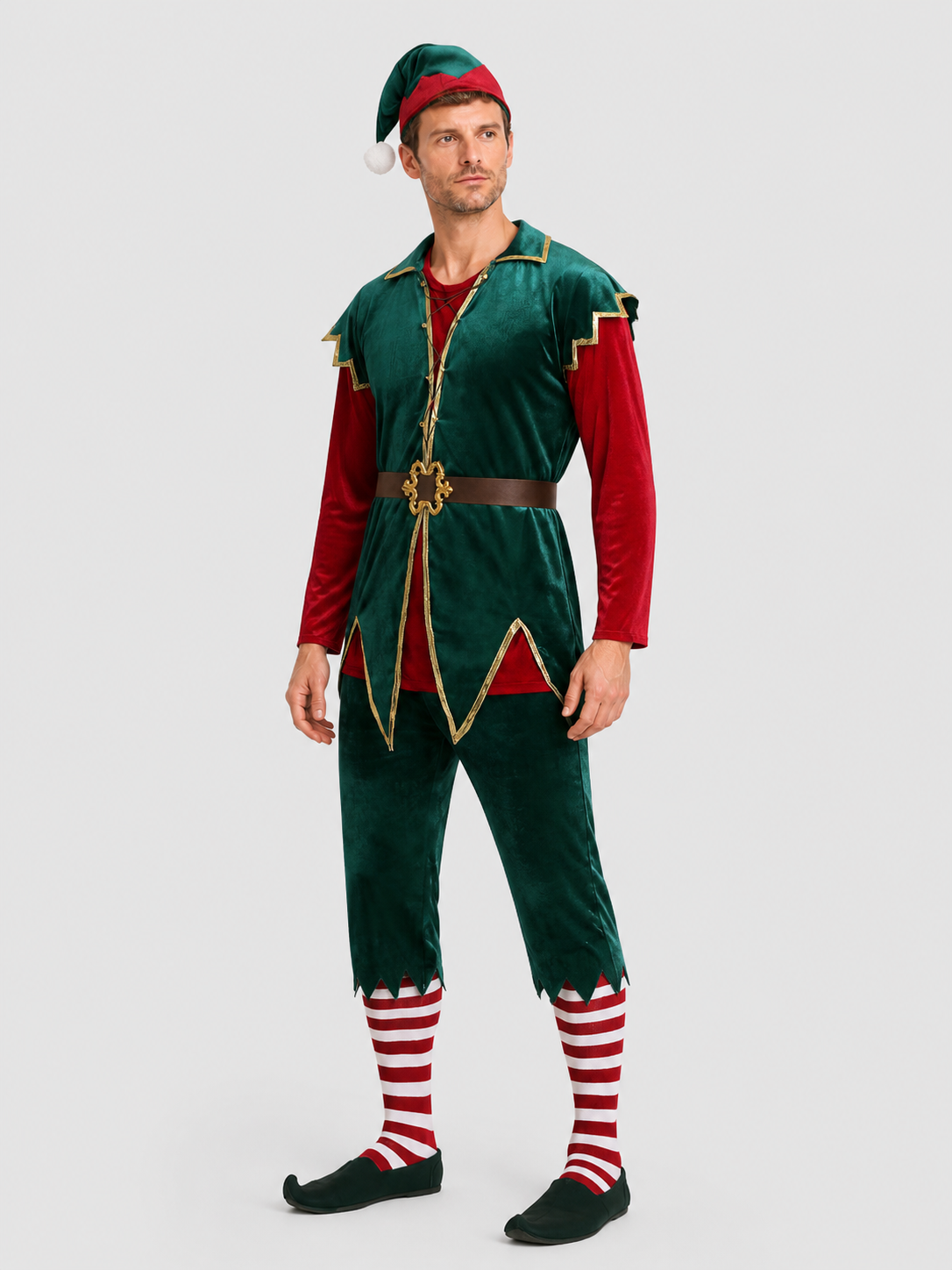 New Year Stage Elf Costume, Green and Red side view