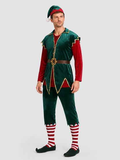New Year Stage Elf Costume, Green and Red side view