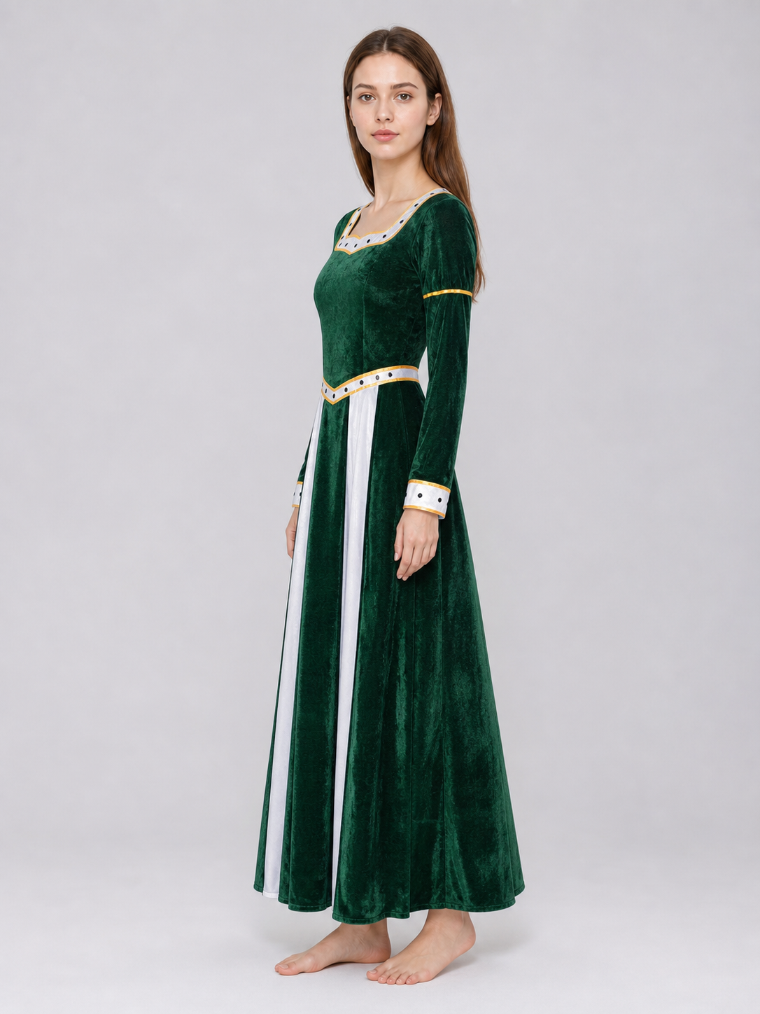 Fiona Cosplay Dress, Green with White Insert