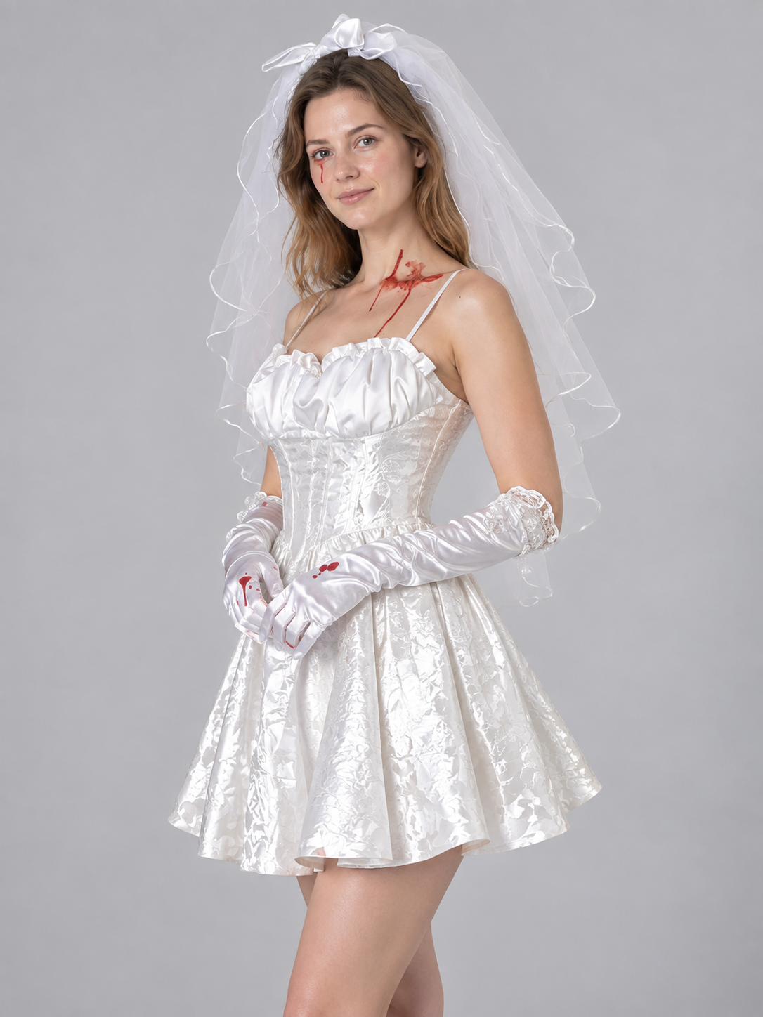 Vampire Costume: White Satin Dress, Veil