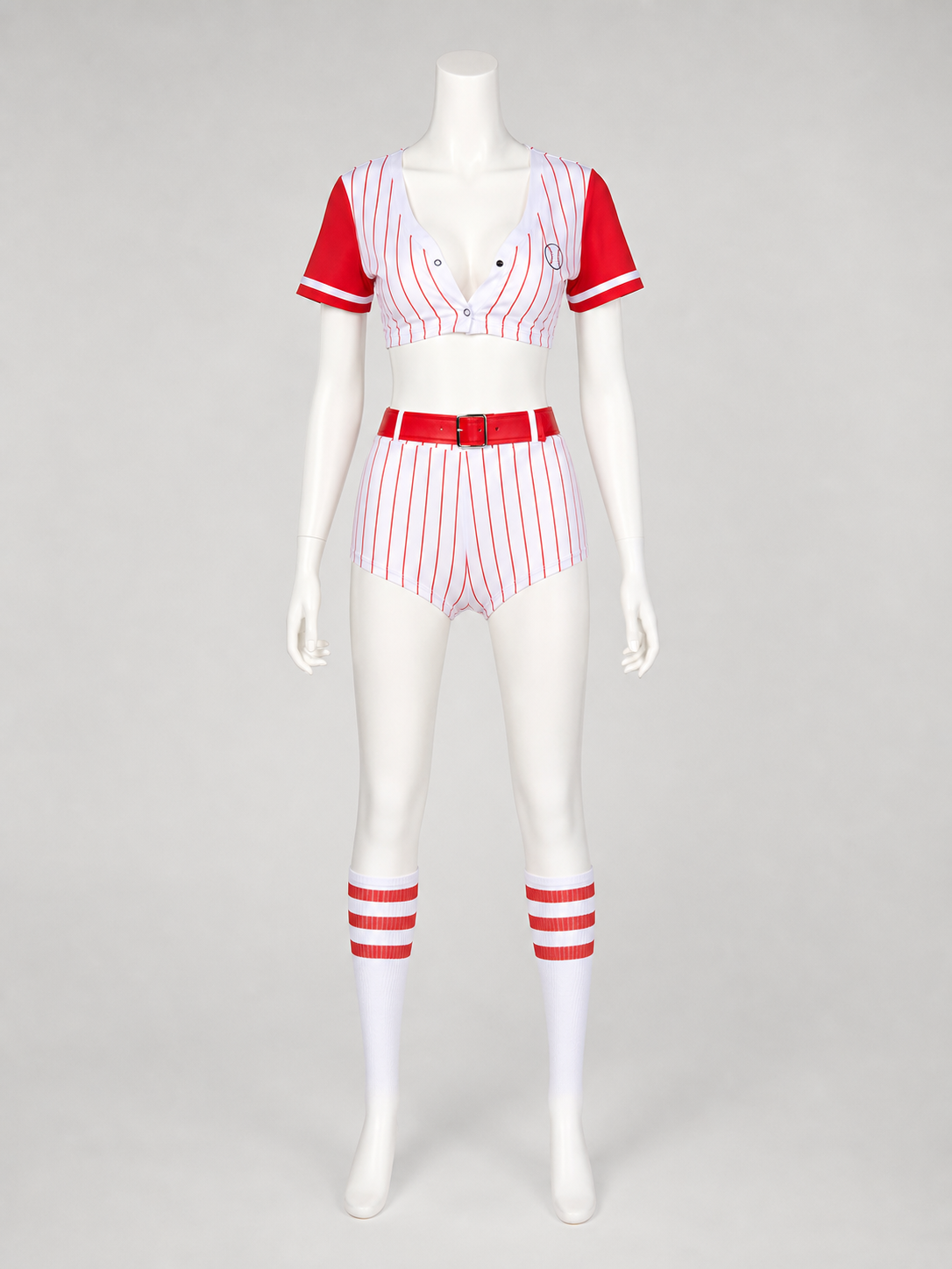 Red and White Striped Baseball Outfit, Top and Shorts