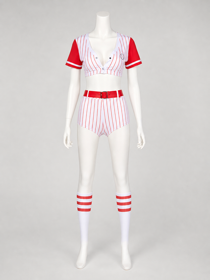 Red and White Striped Baseball Outfit, Top and Shorts