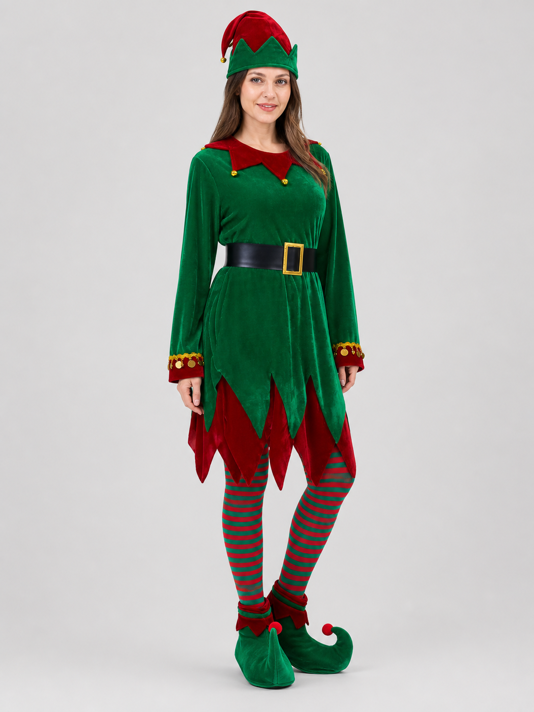 Christmas Elf Costume with Hat and Bells side view