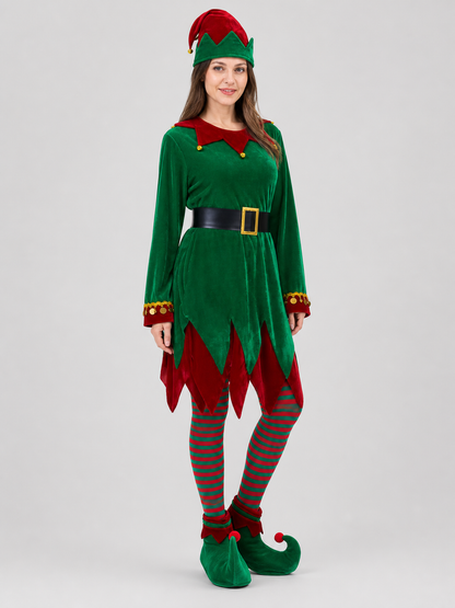 Christmas Elf Costume with Hat and Bells side view