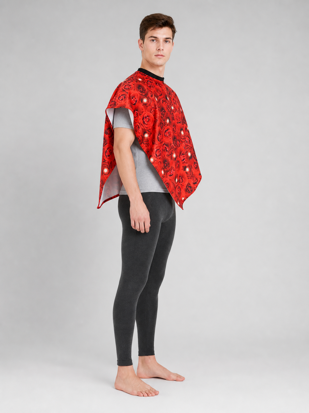 Red Poncho Cape with Pink Floral Pattern
