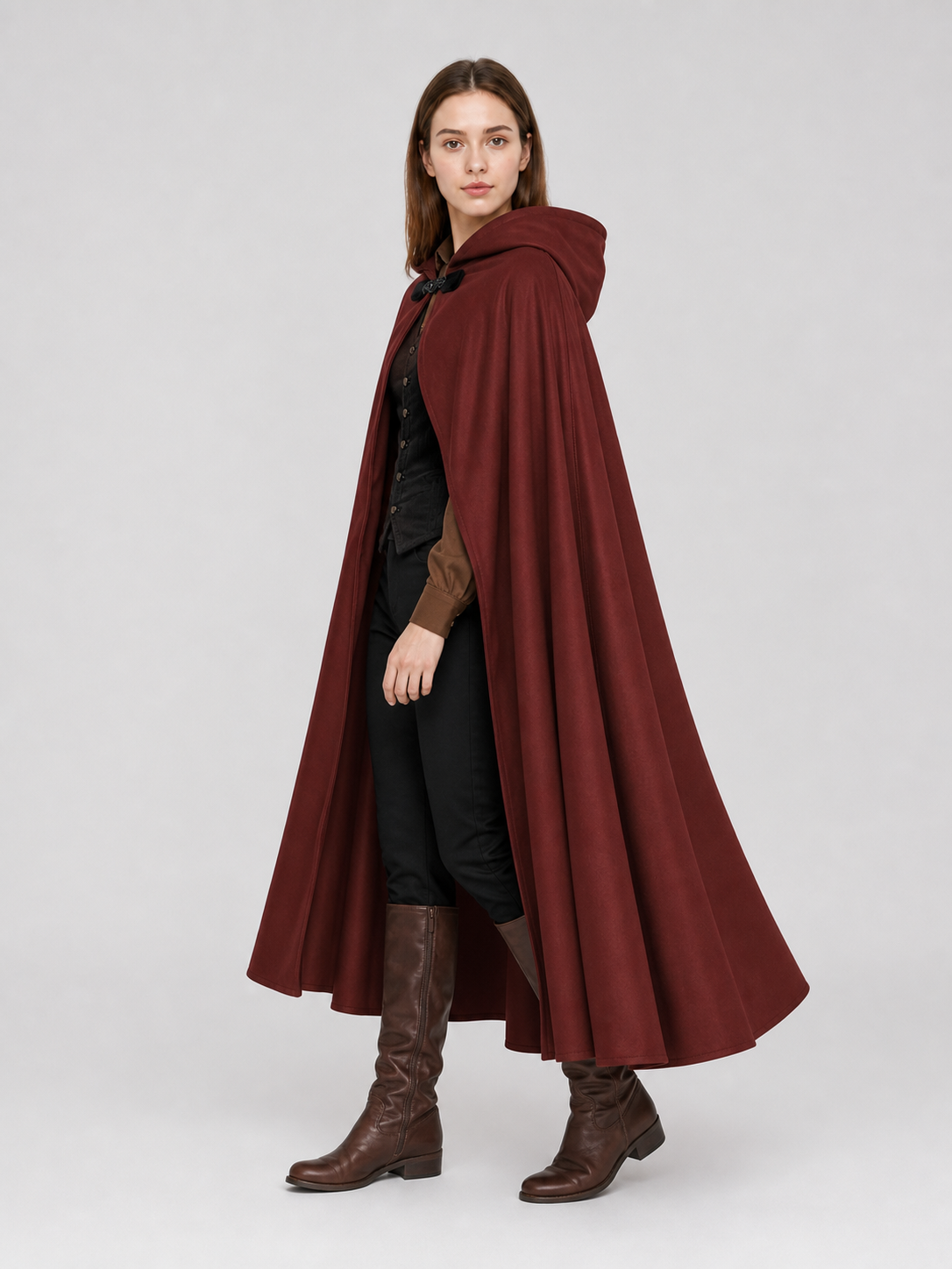 Burgundy Hooded Carnival Cloak for Cosplay
