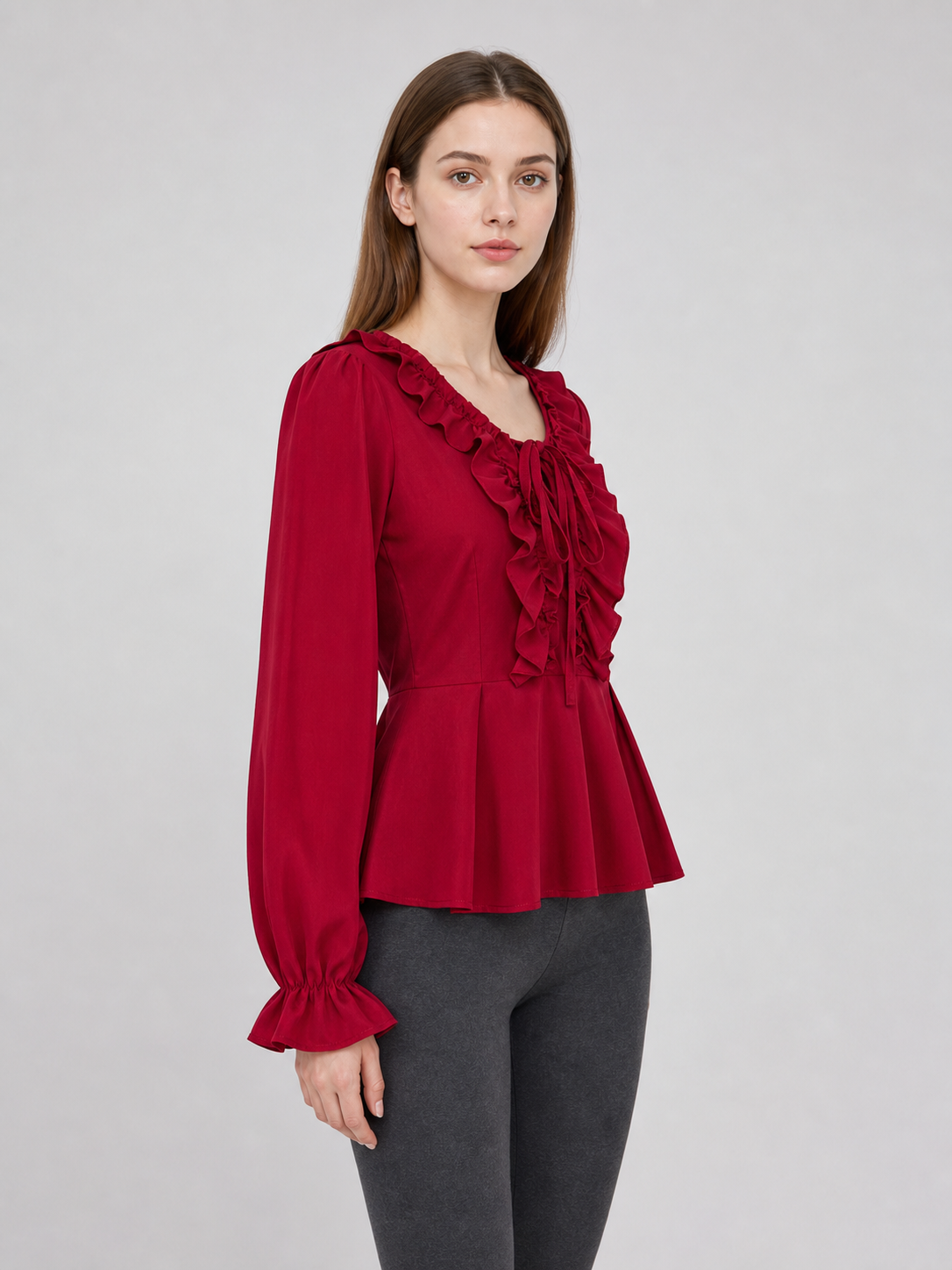 Renaissance-style blouse with jabot and lacing