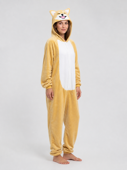 Husky Hooded Flannel Pajama Jumpsuit side view