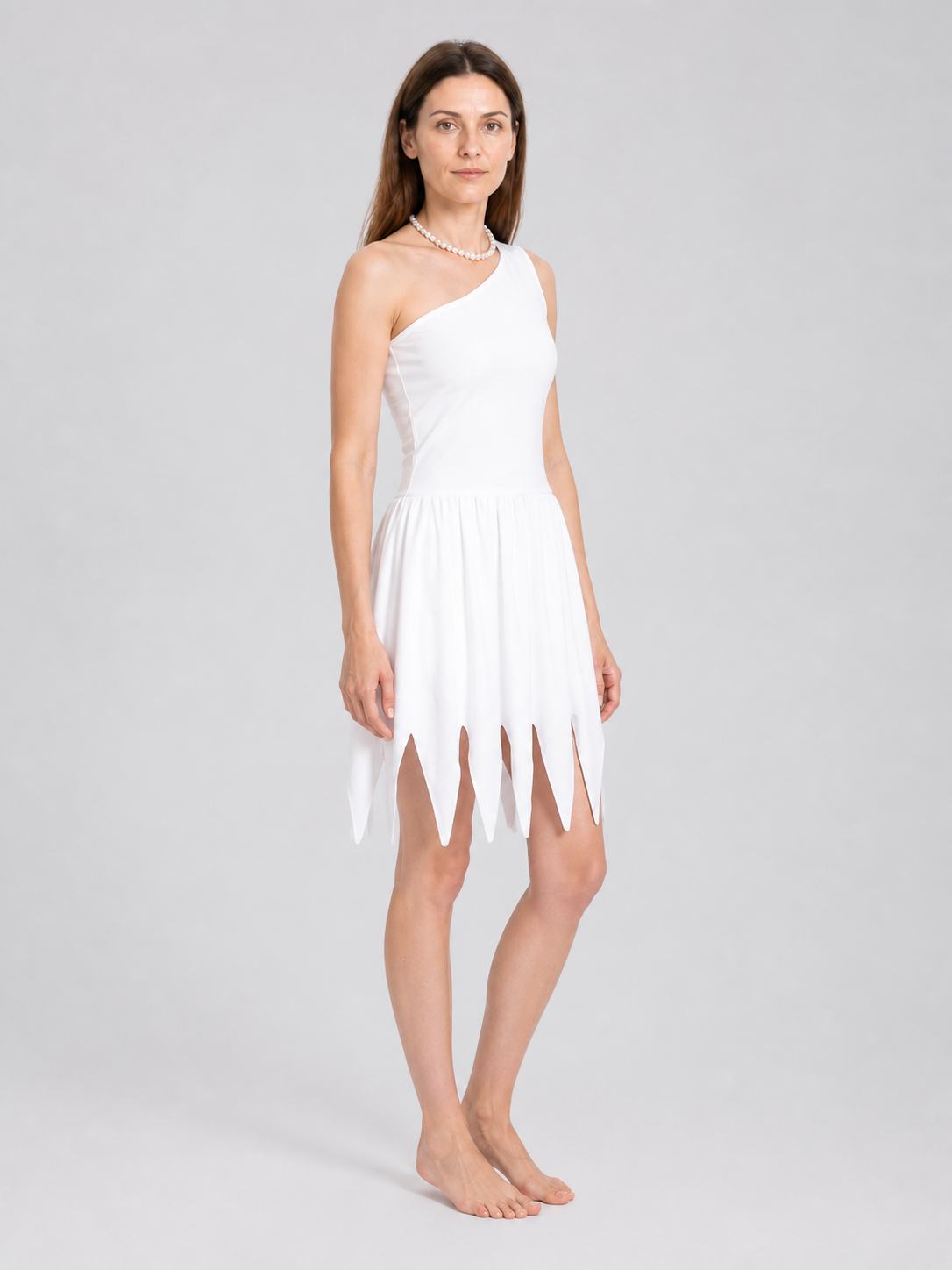 Wilma Flintstone Cosplay Dress, White, with Necklace side view