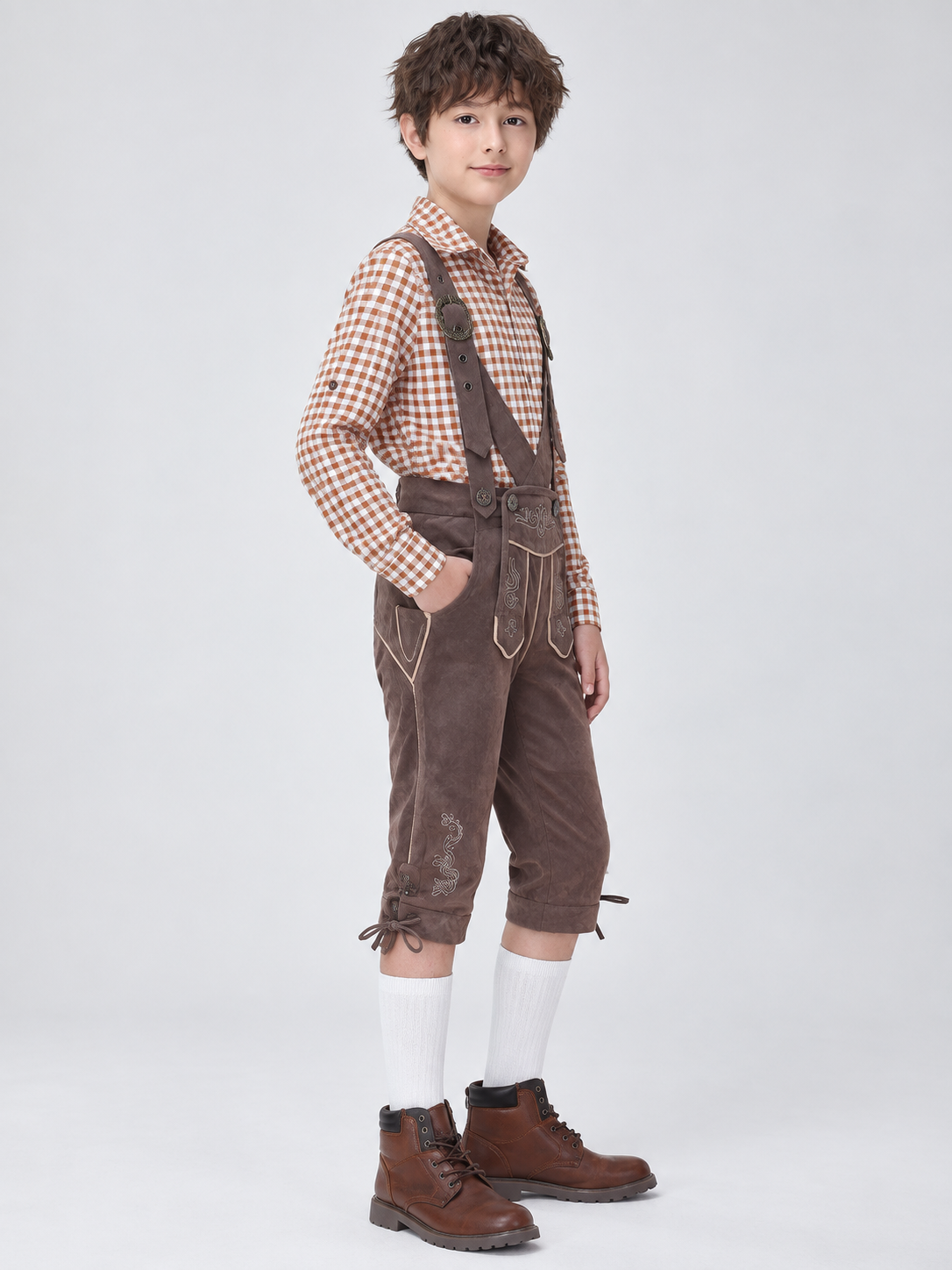 Bavarian-Style Kids' Costume: Shirt and Suspender Pants